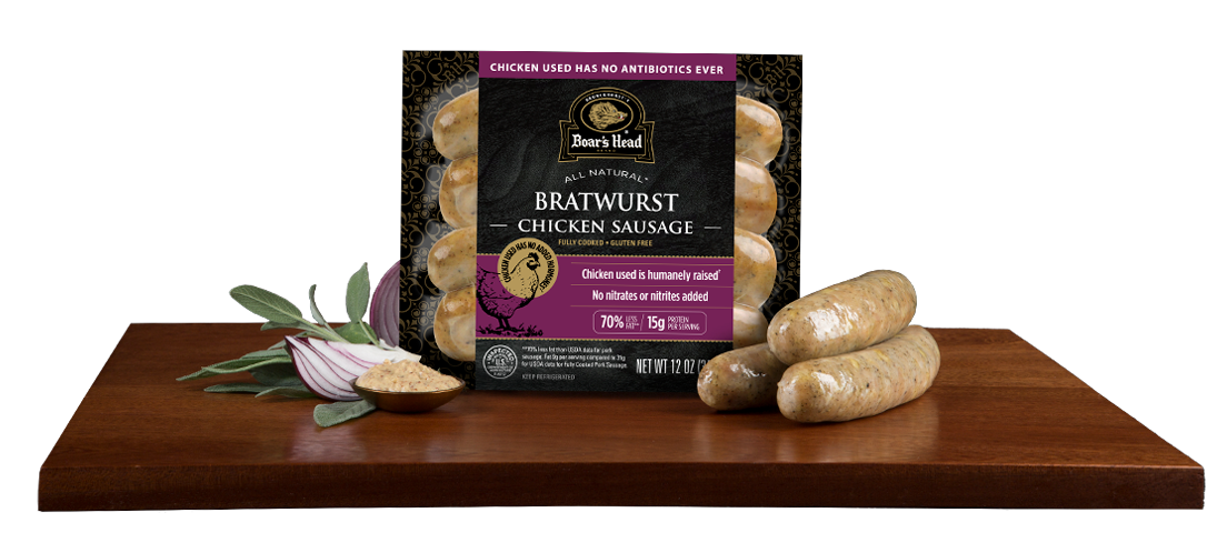Vista del empaque de Bratwurst All Natural* Chicken Sausage