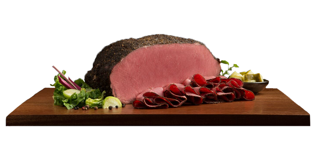 View of Sliced Top Round Pastrami
