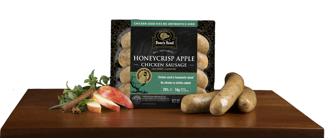 Vista del empaque de Honeycrisp Apple All Natural* Chicken Sausage
