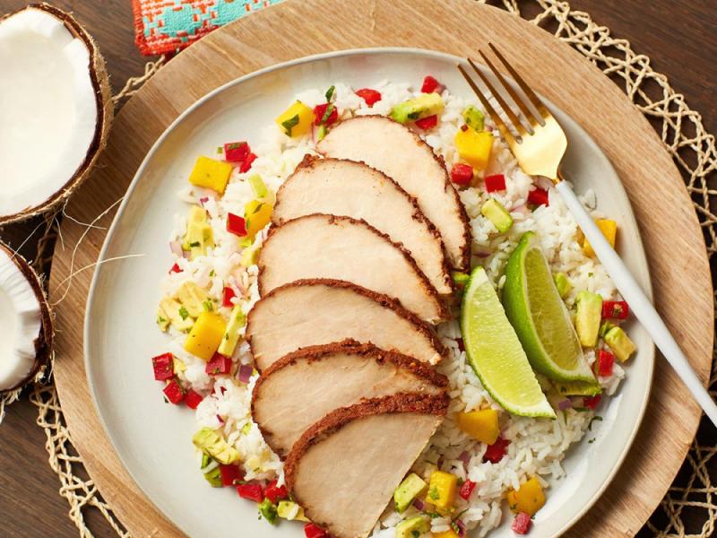 Bold Jerk Chicken With Mango Avocado Salsa And Coconut Rice Recipe Boar S Head